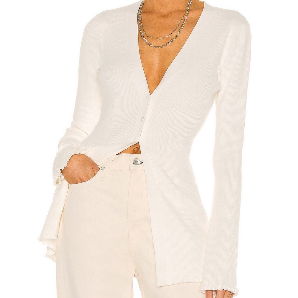 Weekend Stories Lux Ribbed Cardigan Ivory Size XS